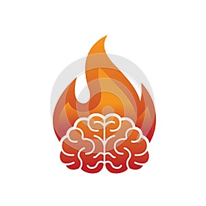 Minimal brain fire logo burning brain vector symbol