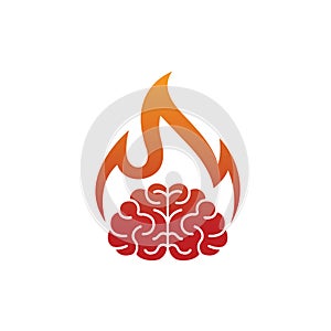 Minimal brain fire logo burning brain vector symbol