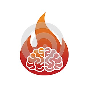 Minimal brain fire logo burning brain vector symbol