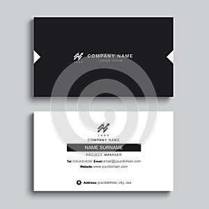 Minimal business card print template design. Black color and simple clean layout