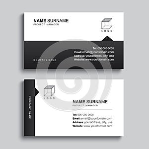 Minimal business card print template design. Black paper color and simple clean layout