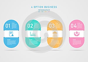 Minimal business infographic 4 options pastel color capsule shape. white square center