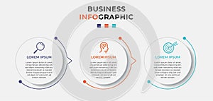 Minimal Business Infographics template. Timeline with 3 steps, options and marketing icons