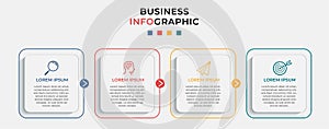 Minimal Business Infographics template. Timeline with 4 steps, options and marketing icons
