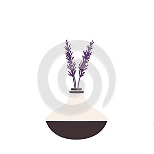 Minimal calming essential oils diffuser vector, lavender silhouette with white accent, wellness and relaxation design
