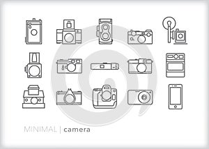 Camera icon set of different types of digital, film and SLR camera bodies
