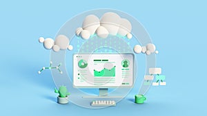 Minimal cartoon desktop and cloud storage 3D render illustration