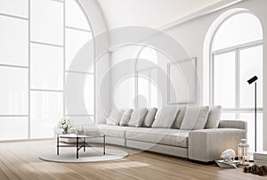 Minimal classical style arch ceiling living room interior 3d render, There are wooden floor arch shape window sunlight shine into