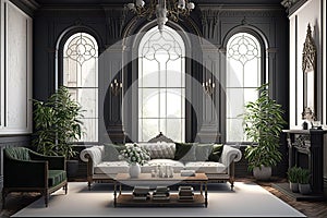 Minimal Clean Victorian Style Living Room Interior Design - Generative AI