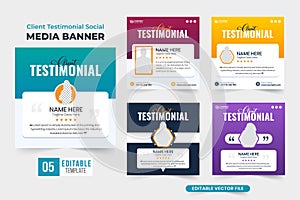 Minimal client review layout design bundle for websites and social media marketing. Customer feedback and testimony template