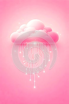 Minimal Cloud Computing Illustration With Soft Pink Digital Circuit Technology Style