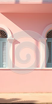 Minimal Colonial Architecture Exterior With Pink Wall And Arched Doorways