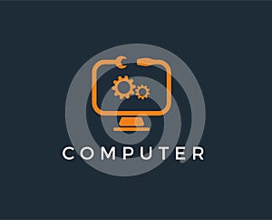 Minimal computer repair logo template - vector illustration