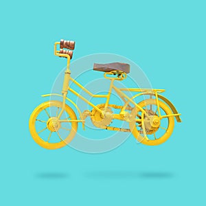 Minimal concept. vintage metal bicycle toy over colorful background.