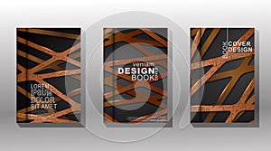 Minimal cover design. vector lines overlap with a brown and gray background color. wood texture lines