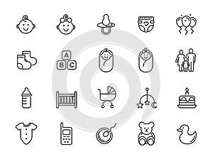 Minimal cute baby line icon set