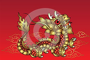 Minimal cute golden Chinese dragon.