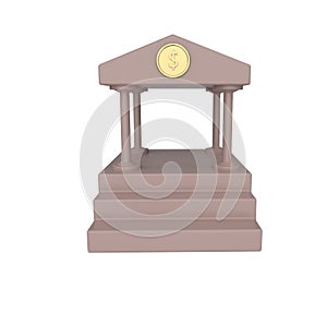 minimal 3d Illustration Bank building icon with dollar golden coin sign, antique style with the pillar