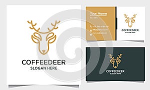 Minimal deer outline logo design template with business card, coffee deer logo