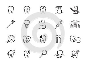 Minimal dental line icon set