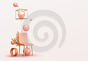 Minimal design background with realistic 3d objects of different shapes