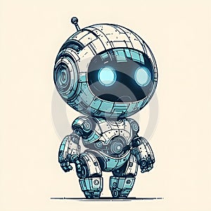 Minimal drawing of a cute sci-fi robot design.