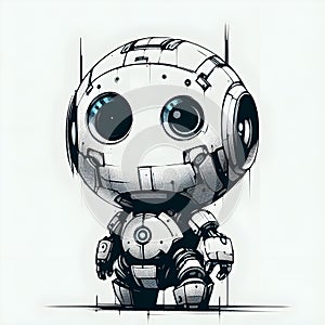 Minimal drawing of a cute sci-fi robot design.