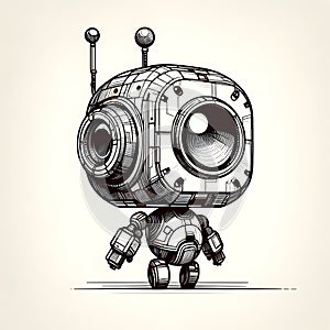 Minimal drawing of a cute sci-fi robot design.