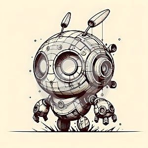 Minimal drawing of a cute sci-fi robot design.