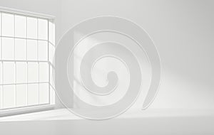 Minimal empty white room with window lighting 3D Rendering and copy space