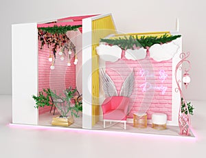 Minimal Exhibition Booth for cosmetic fashion, photo booth and selfie stand design 3d render