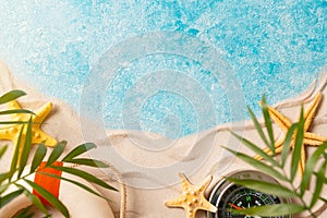 Creative layout of sand waves and sea, summer beach background