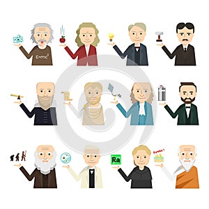 12 famous scientist icon vector set photo