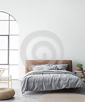 Minimal farmhouse bedroom design, interior wall mockup