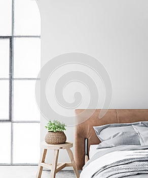 Minimal farmhouse bedroom design, interior wall mockup