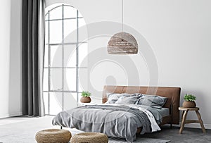 Minimal farmhouse bedroom design, interior wall mockup