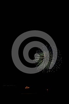 minimal firework ball with movement boat and light in toya lake, japa