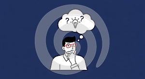 Man Thinking with Lightbulb and Question Marks
