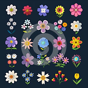 Minimal Flower Flat Icon Set, Simple Flower Flat Design, Abstract Flower Symbol, Simple Flowers