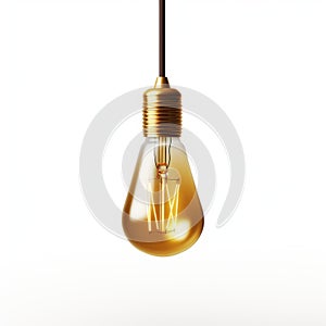 Minimal Gold Filament Light Bulb On White Background