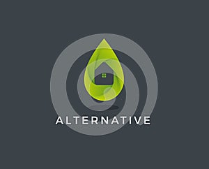 Minimal green home logo template - vector illustration