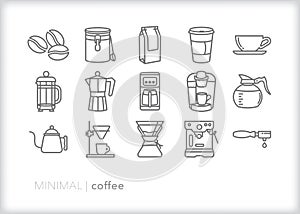 Coffee icon set of beans, brewing methods, drinks and technology photo