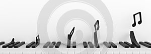 Minimal illustrate of piano keyboard,Sequence of music note transformation concept, 3D rendering
