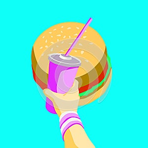 minimal illustration. Burger time, fast food concept