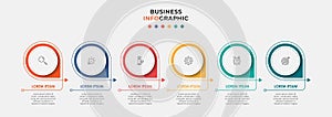 Minimal Infographic circle label design business vector template with icons and 6 options or steps.