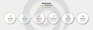 Minimal Infographic circle label design business vector template with icons and 6 options or steps