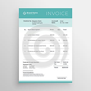 Minimal invoice template vector design