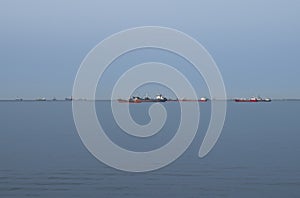 Minimal landscape with ships in the roadstead