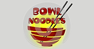 Minimal lettering animated asian food logo with cup and chopsticks