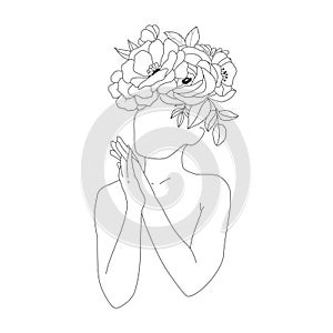 Minimal Line Drawing Woman Flower Images.